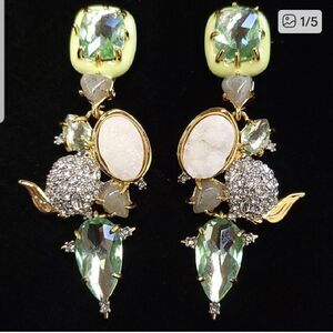 Alexis Bittar Green and Gold Statement Earrings! CLIP ONS!!!